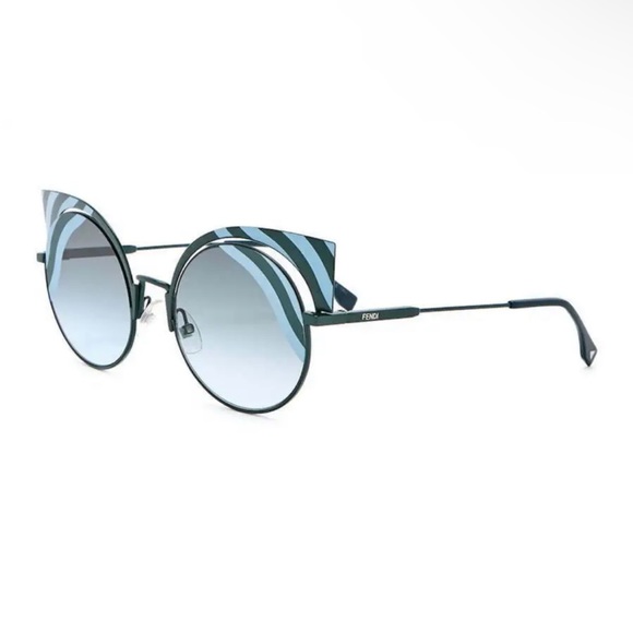 $695 Fendi Cutout Cat Eye Sunglasses Blue + Black Bold Stripes Italy Case NWT - Picture 10 of 16